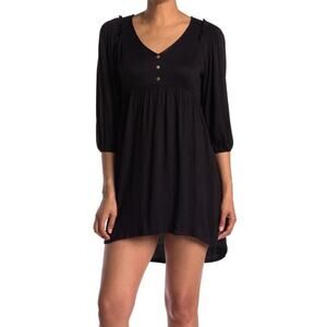 NWT Kenedik Black Button Front Smocked V-Neck Mini Dress